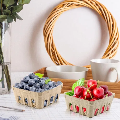Miniatura 4 de Vmiapxo Paquete de 50 cestas de fibra de pulpa natural, cestas de productos para pequeños agricultores, contenedor de bayas ventiladas para fresa