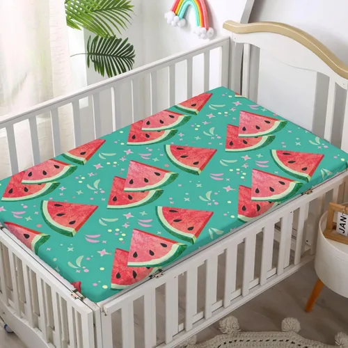 Miniatura 2 de Sábanas bajeras ajustables para cuna pequeña con temática de sandía, sábanas portátiles para cuna de material ultra suave, sábana de colchón