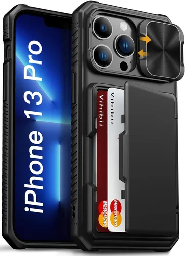 Miniatura 58 de Vihibii Funda para iPhone 13 Pro Max/iPhone 12 Pro Max con tarjetero (4 tarjetas) [bloqueo RFID] y cubierta de cámara deslizante, protección contra