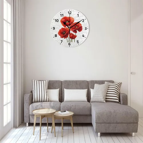 Miniatura 3 de Reloj de pared con diseño de flores de amapola roja, funciona con pilas, silencioso, sin tictac, de cuarzo, silencioso, para dormitorios, cocina