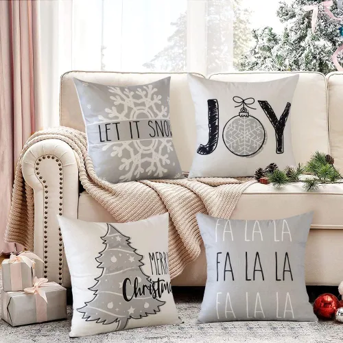 Miniatura 2 de OTOSTAR Juego de 4 fundas de almohada de Navidad de 45.7 x 45.7 cm, decoración navideña de granja, fundas de almohada de Navidad Joy Xmas Tree Let