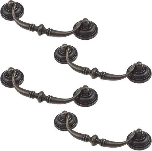 Miniatura 12 de MY MIRONEY 4 tiradores negros antiguos para cajones, manijas de cajón estilo desgastado y elegante, manijas de giro para gabinete, aparador