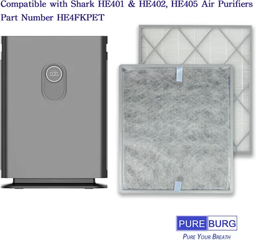 Miniatura 2 de PUREBURG Filtro de repuesto compatible con purificadores de aire Shark HE401 y HE402 HE405 HE4FKPET, carbón activado HEPA H13 filtración de 4