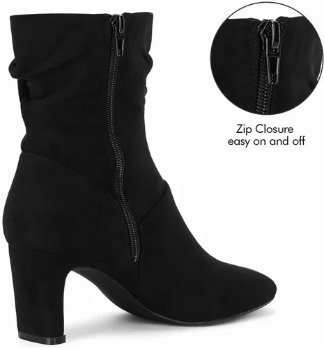 Miniatura 6 de Coutgo Botas de media pantorrilla para mujer, tacón grueso, punta cuadrada, con cremallera, botines de moda de otoño