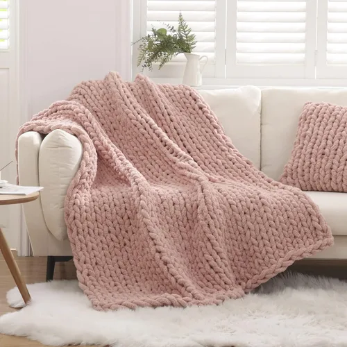 Miniatura 37 de WESHIONGOO Manta de Punto Grueso Throw 40"*40" (101.6cm*101.6cm) Mantas de Punto para Sofá Cama Manta Suave Esponjosa con Hilo Chenille Jumbo Grueso