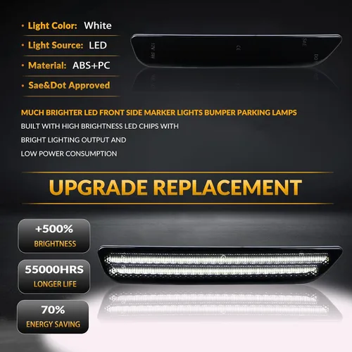 Miniatura 5 de Luces LED de marcador lateral parachoques delantero guardabarros blanco lámparas de estacionamiento para 2010-2014 Ford Mustang 2 piezas, lente