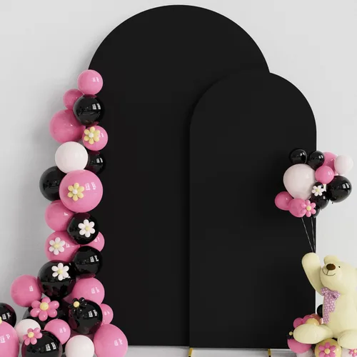 Putros Funda para Arco de Boda 7.2 pies, Cubiertas de Soporte de Fondo Chiara de Spandex Negro Ajustado con Parte Superior Redonda de 6 pies, Juego