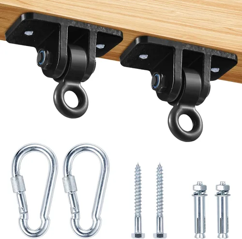Miniatura 2 de Ganchos de columpio resistentes para juegos de madera, parque infantil, porche, interior y exterior con ganchos de presión (4 piezas, negro)