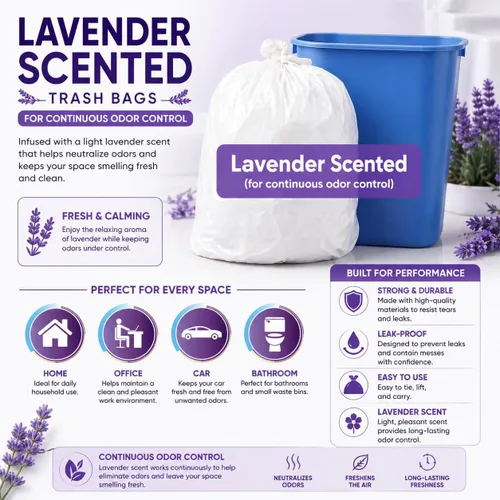 Miniatura 4 de Bolsa de basura de 4 galones con aroma a lavanda (440 unidades) bolsas de basura pequeñas para baño, bolsas de basura blancas para el hogar, cocina
