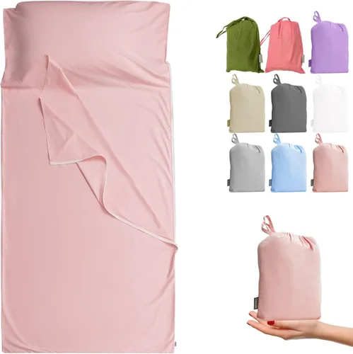 Miniatura 15 de Forro de saco de dormir 100% algodón con cremallera, sábana de viaje para adultos, para hoteles, camping, excursionistas, colchón, caravana, sofá
