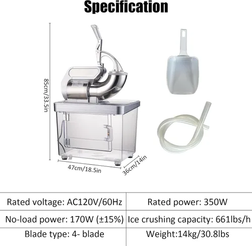 Miniatura 2 de GarveeHome Trituradora de hielo comercial de 661 LBS/H, máquina eléctrica de cono de nieve de 350 W con 4 cuchillas, máquina de hielo afeitado