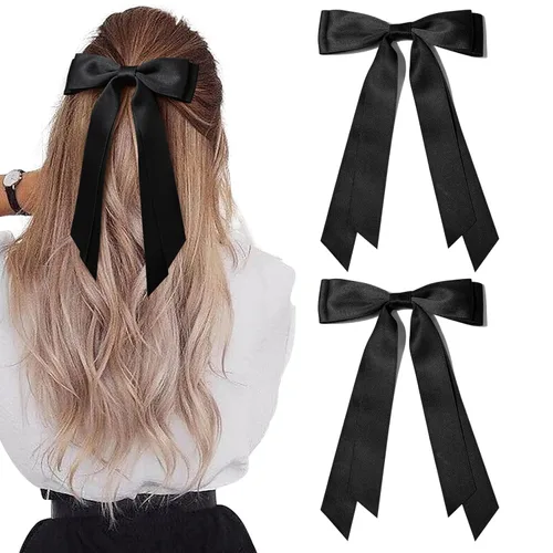 Miniatura 15 de Aileam 2 piezas lazos de cabello de satén sedoso, pinza para cabello, cinta blanca para cabello, sujetador de cola de caballo, accesorios, Blanco