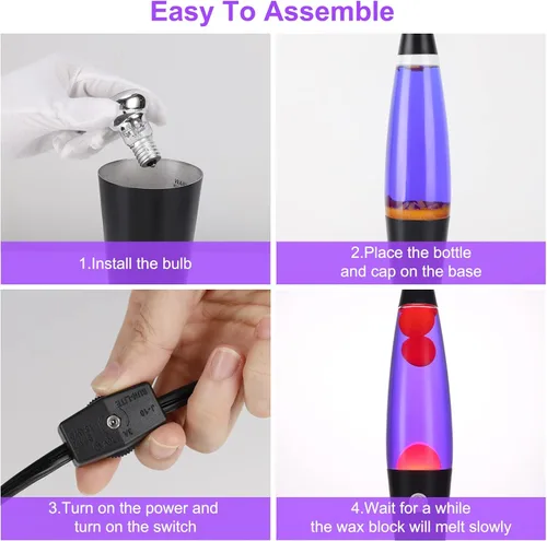Miniatura 3 de EDIER Lámpara de magma, lámpara de movimiento negra de 16 pulgadas, color morado con cera naranja, luz nocturna relajante para adultos, luz nocturna