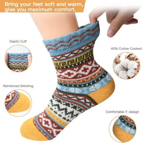 Miniatura 2 de FYC Winter Womens Socks Wool Warm Thick Knit Cozy Crew Casual Vintage Soft Socks for Women Christmas Gifts Socks 5 Pairs
