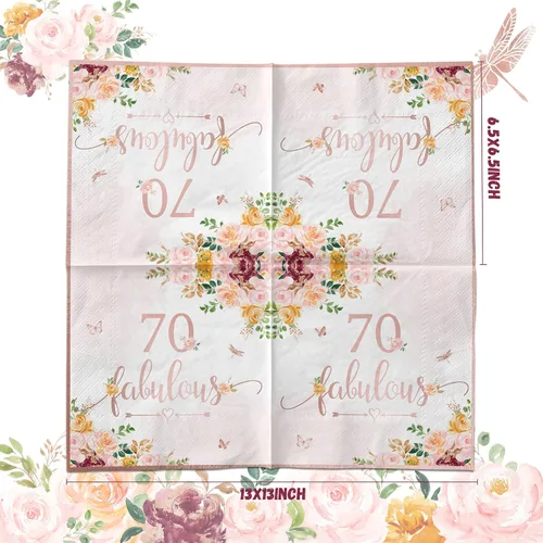 Miniatura 2 de Decoraciones de cumpleaños número 70 para mujer, 40 servilletas de papel falulous de color oro rosa, suministros de fiesta de cumpleaños