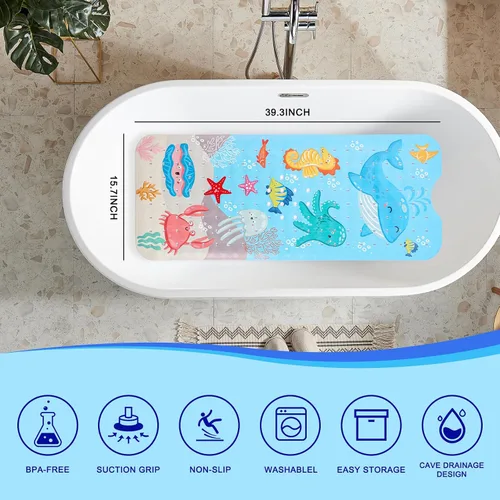 Miniatura 2 de PRATIQUE Alfombra de baño para niños antideslizante de 40 x 16 pulgadas, extra larga, tapete de baño para niños, tapete de seguridad antideslizante