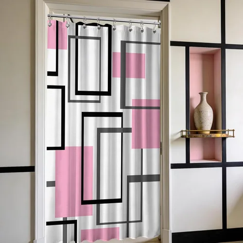 Miniatura 33 de Cortina de Ducha en Blanco y Negro Geométrica Cortinas de Ducha para Decoración de Baños de Hombres Juego de Cortina de Baño en Negro Blanco y Gris