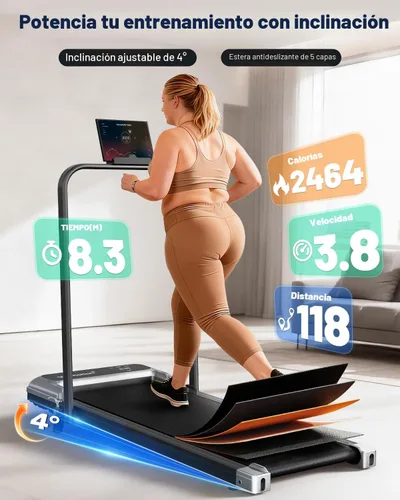 Miniatura 2 de Caminadora con barra de mango e inclinación ajustable, cintas de correr portátiles compactas para oficina en casa, 2.5 HP silenciosas