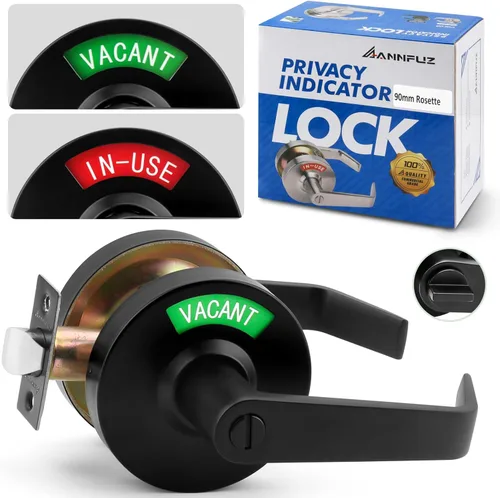 Miniatura 11 de Cerradura de manija de puerta sin llave de privacidad con indicador en uso o vacío para baño de hombres/mujeres, grado comercial, letrero ocupado