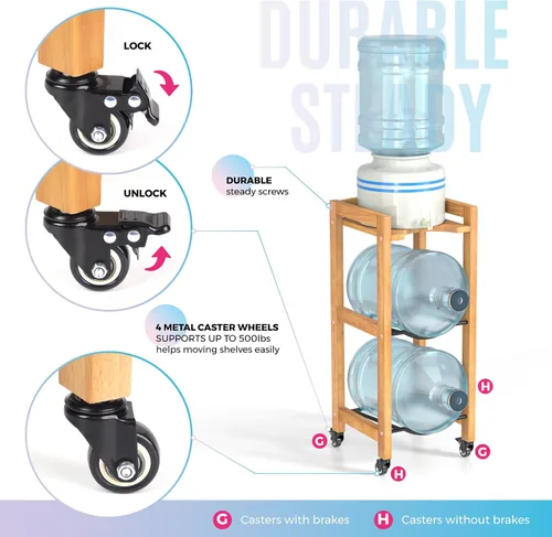 Miniatura 3 de Soporte para jarra de agua de 3 niveles de 5 galones con estante superior, 4 ruedas de metal o patas ajustables, soporte de piso dispensador de agua