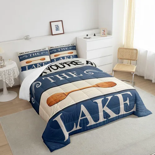 Miniatura 4 de jejeloiu Juego de edredón de lago para niños, tamaño individual, juego de ropa de cama relajante de paleta de lago para niños, decoración de casa
