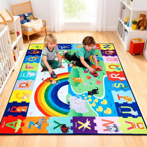 Alfombra de juego para bebé para piso, alfombra ABC antideslizante de 4 x 5 pies, alfombra extra gruesa para niños, alfombra para niños para sala de