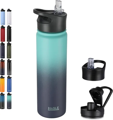 Miniatura 31 de HASLE OUTFITTERS Botella de agua aislada de 22 onzas, botella de agua de acero inoxidable de doble pared, boca ancha con tapa de popote y tapa