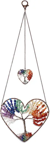 PESOENTH Árbol de la vida de cristal de chakras para colgar en la pared, regalos para mujeres, bohemios 7 cristales curativos de chakras, piedras de