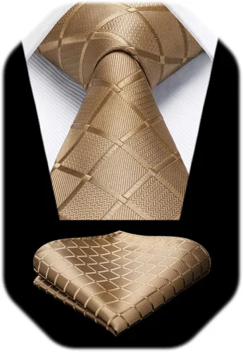 Miniatura 310 de HISDERN Conjunto de corbata a cuadros a cuadros pañuelo tejido clásico formal para hombre corbata y bolsillo cuadrado