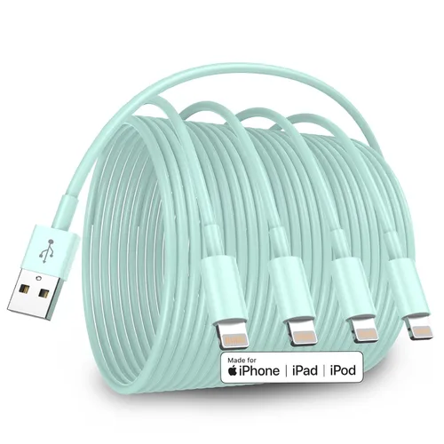 Paquete de 4 cables de carga para iPhone de 6 pies de largo, USB a Lightning, USB 2.4A, cable de carga rápida para iPhone 14/13/12/11 Pro/11/XS