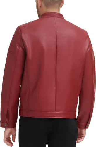 Miniatura 4 de DKNY Chaqueta acolchada de cuero sintético para hombre de motocros Racer