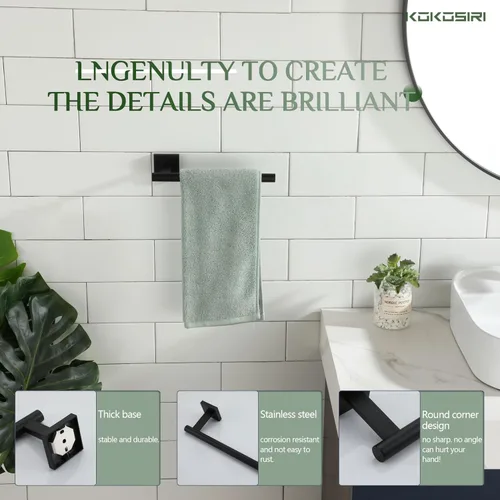 Miniatura 4 de KOKOSIRI Barra para Toallas de Mano en Negro Mate, Accesorios de Baño de Acero Inoxidable, Soporte de Toallas para Pared, para Gabinete de Cocina