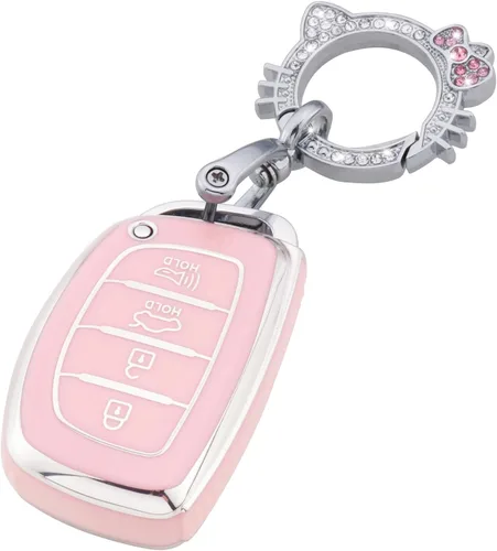 Miniatura 25 de Pangpai Funda de Llavero Rosa para Mercedes Benz, Protección de Funda de Llave de TPU Suave con Llavero Brillante Compatible con Clase C E S M CLS