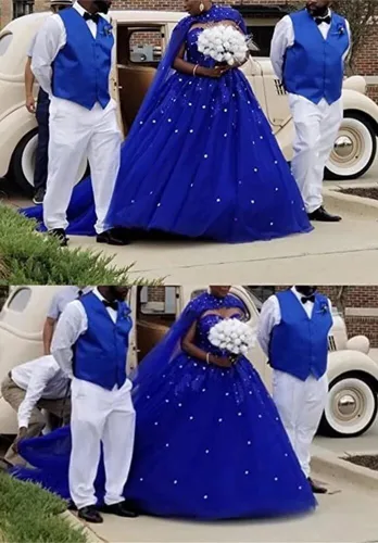 Miniatura 5 de Vestidos de quinceañera de tul hinchado para mujer con capa de encaje y lentejuelas, vestidos de baile de novia con cuentas para dulces 15 16