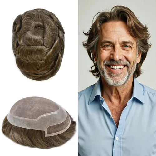 Miniatura 9 de LYRICAL HAIR Sistema de pieza de pelo tipo tupé para hombre, pieza de cabello de poliuretano alrededor de la unidad de cabello para hombres, 5 x 7