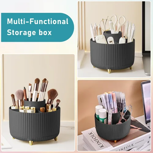 Miniatura 4 de Organizador para brochas de maquillaje, organizador de brochas de maquillaje giratorio 360°, taza con 5 ranuras para brochas de maquillaje