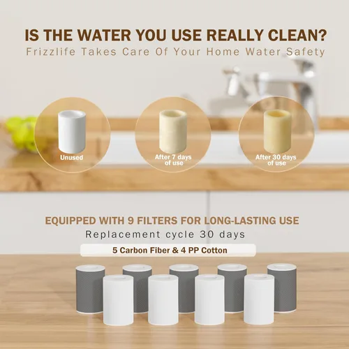 Miniatura 6 de Frizzlife Filtro de agua para extensor de grifo de fregadero, aireador giratorio de 1440° que reduce el 99% de cloro, 3 modos de latón en aerosol