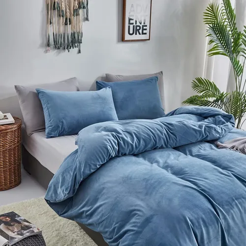 Miniatura 3 de Houseri Juego de Edredón de Terciopelo Azul Twin Azul Claro Esponjoso Juegos de Ropa de Cama Twin Azul Polvoriento Ropa de Cama de Franela Niños