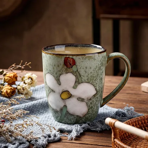 Miniatura 3 de Maxdot Juego de tazas de café de cerámica de 12 onzas, proceso de acristalamiento, taza de capuchino, tazas de té de cerámica floral, regalo