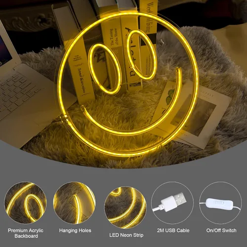 Miniatura 2 de Letreros de Neón Sonrisa Luz Nocturna Decorativa Brillante para Decoración de Pared Tamaño 16''x 7'' Luz LED Letrero de Neón Arte Luces Nocturnas
