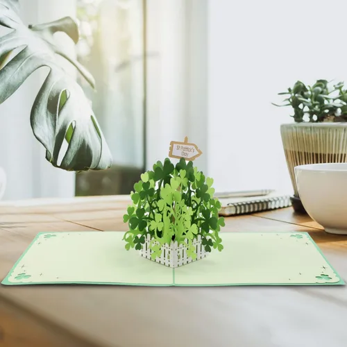 Miniatura 3 de CUTE POPUP Tarjetas desplegables del día de San Patricio, nueva gran apertura con diseño único de trébol verde, detalles sofisticados vienen en un