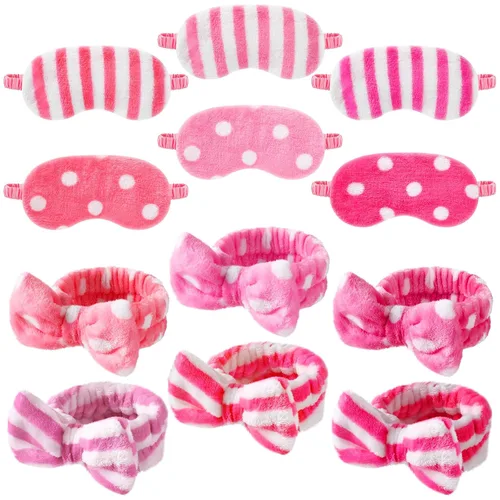 Kajaia 12 piezas de recuerdos de fiesta de pijamas para mujer, máscara de ojos de felpa para dormir, diadema de spa, regalo para spa, cumpleaños,