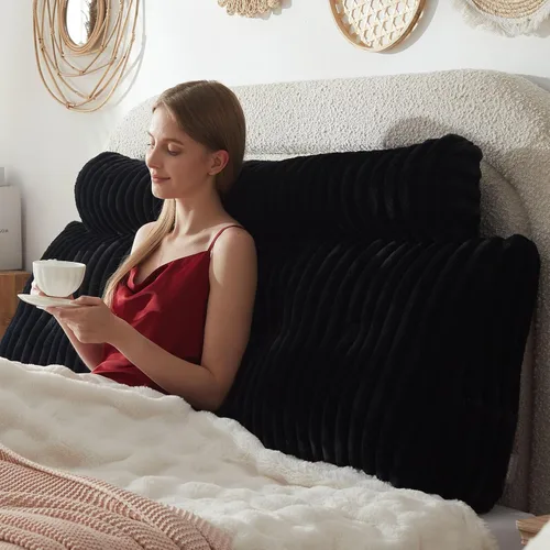 Miniatura 26 de Almohada de cabecero + una almohada larga de cuello enrollado Almohada para el cuerpo, almohada de cabecero en forma de cuña de pelo sintético