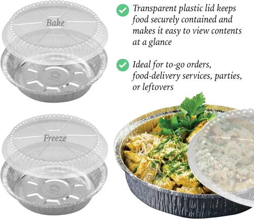 Miniatura 7 de Paquete de 55 sartenes redondas de aluminio de 7 pulgadas con tapas, sartenes de papel de aluminio con tapas transparentes, sartenes redondas aptas