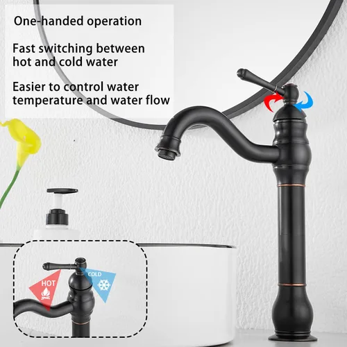 Miniatura 4 de Grifo giratorio de 360 ° con un solo orificio para lavabo de baño, desagüe desplegable a juego sin desbordamiento, bronce aceitado Bronce frotado