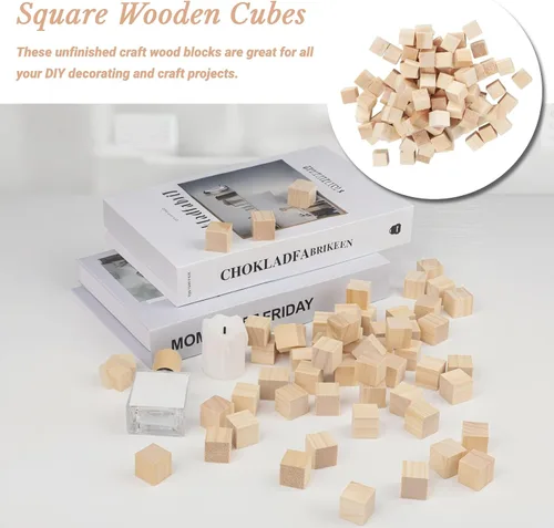 Miniatura 4 de Cubos de madera, 100 unidades, bloques de madera de 0.4 in, cubos de madera sin terminar, pequeños bloques cuadrados de madera para manualidades