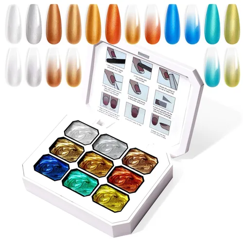Miniatura 15 de Juego de esmaltes de gel con gradiente, 9 colores ombre, esmalte de gel para uñas rojo, marrón, azul claro, rosa, esponjado para pigmento, Pat Aura