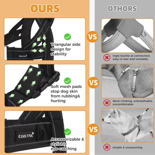 Miniatura 6 de KOOLTAIL Arnés sin tirones para perro pequeño, con acolchado suave y asa, arnés de chaleco para cachorro fácil de caminar, cuello y pecho, Negro