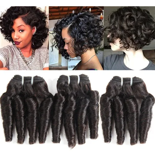 Miniatura 9 de Molefi Extensiones de cabello humano brasileño Funmi rizado, 4 paquetes de extensiones de cabello humano negro, extensiones de cabello corto rizado
