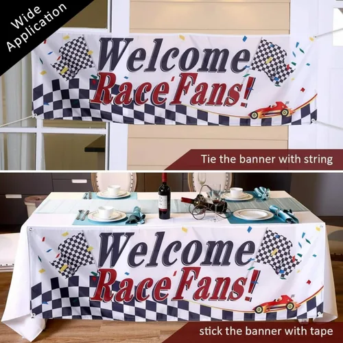 Miniatura 6 de Blulu Decoraciones de fiesta de carreras de bienvenida para fanáticos de la carrera, proveedores de fiesta de carreras, guirnalda de telón de fondo